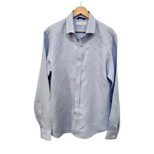 Teddy Stratford NY Shirt Mens Size 4 Large Blue 100% Linen Button Up/Zipper
